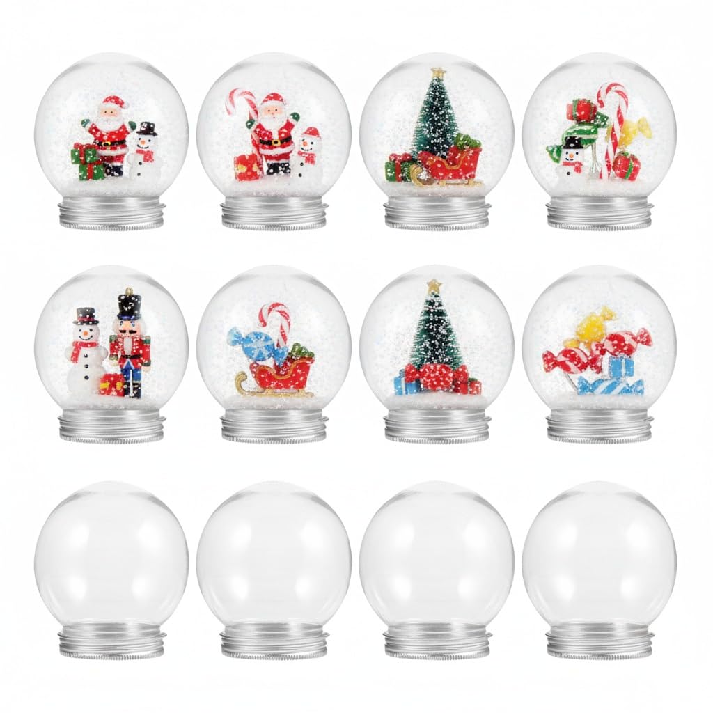 Veemoon Kit di 12 globi d'acqua trasparenti con neve per realizzare decorazioni natalizie e progetti creativi, infrangibili, facili da pulire e da usare