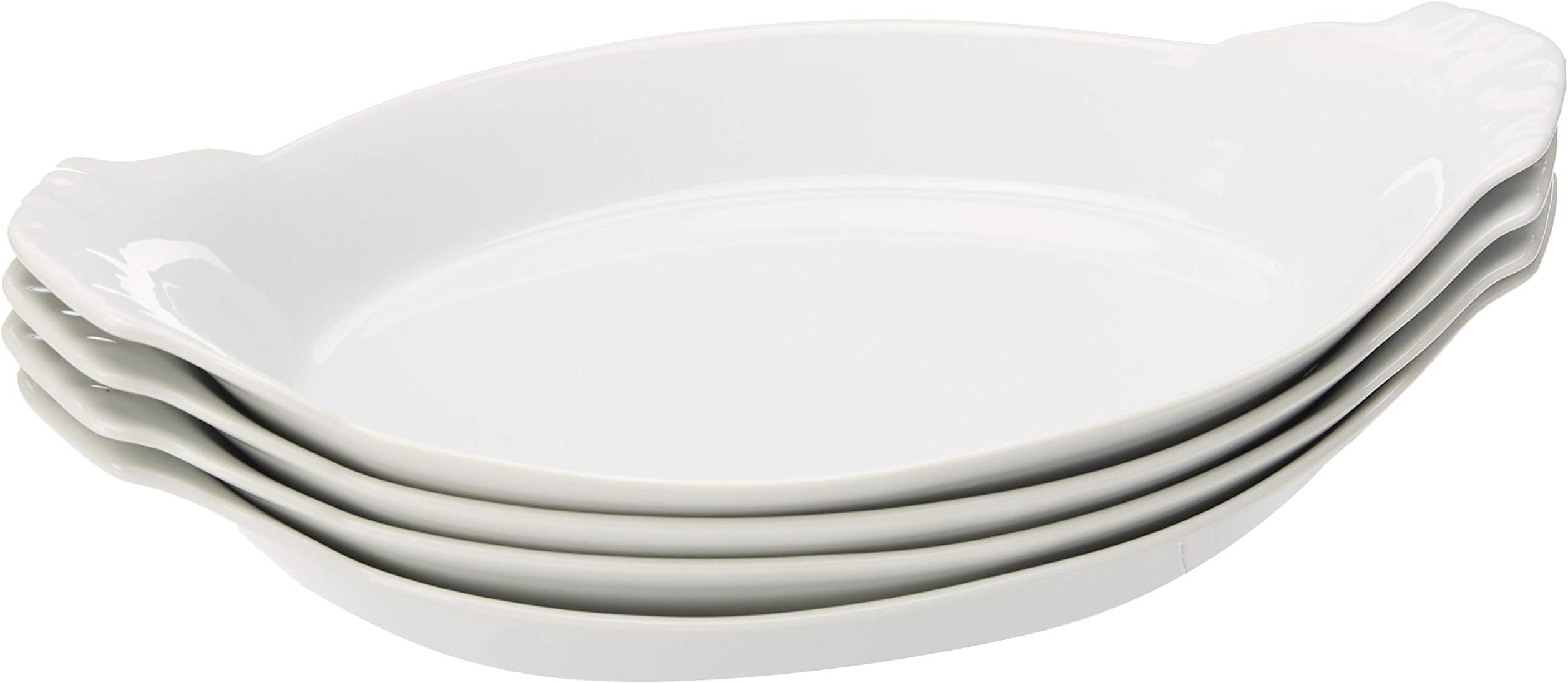 HIC Harold Import Co. 98021-4 Set HIC Oval Au Gratin Baking Dishes, Fine White Porcelain, 10-Inch, Set of 4