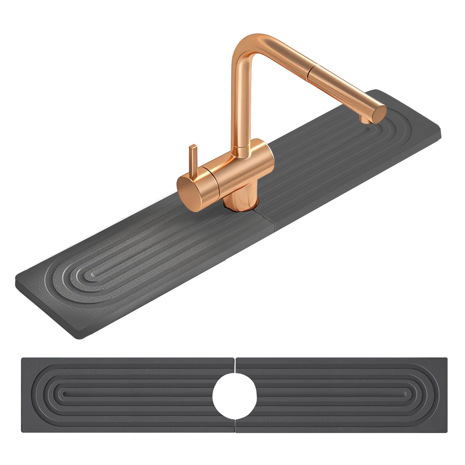Tappetino per Lavello Cucina, Paraspruzzi Lavello Cucina per Lavello in Pietra Diatomite, Tappetino per Rubinetto-Dimensioni Grandi 60 x 10 cm, per Piani di Lavoro del Bagno (Grigio Scuro)