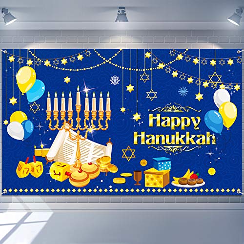Toile de fond Hanukkah bleue avec lampes brillantes pour décoration de fête