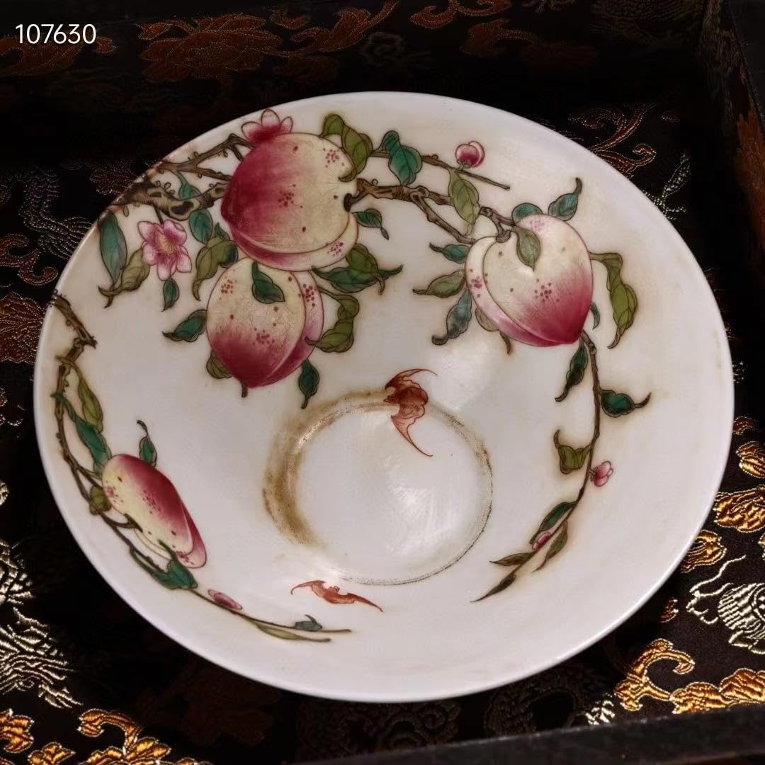 中国古美術・旧藏・古陶瓷品・手描き・粉彩・寿桃紋・瓷碗・彩繪・箱付・置物・古賞物 中国古美術・旧藏・古陶瓷品・手描き・粉彩・寿桃紋・瓷碗・彩繪