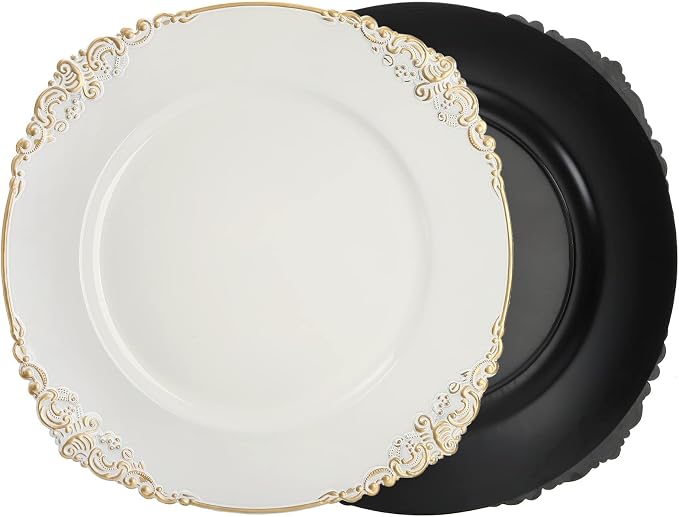 Okllen 12 Platos de Hojalata Redondos con Borde Dorado, 13" miniatura 4