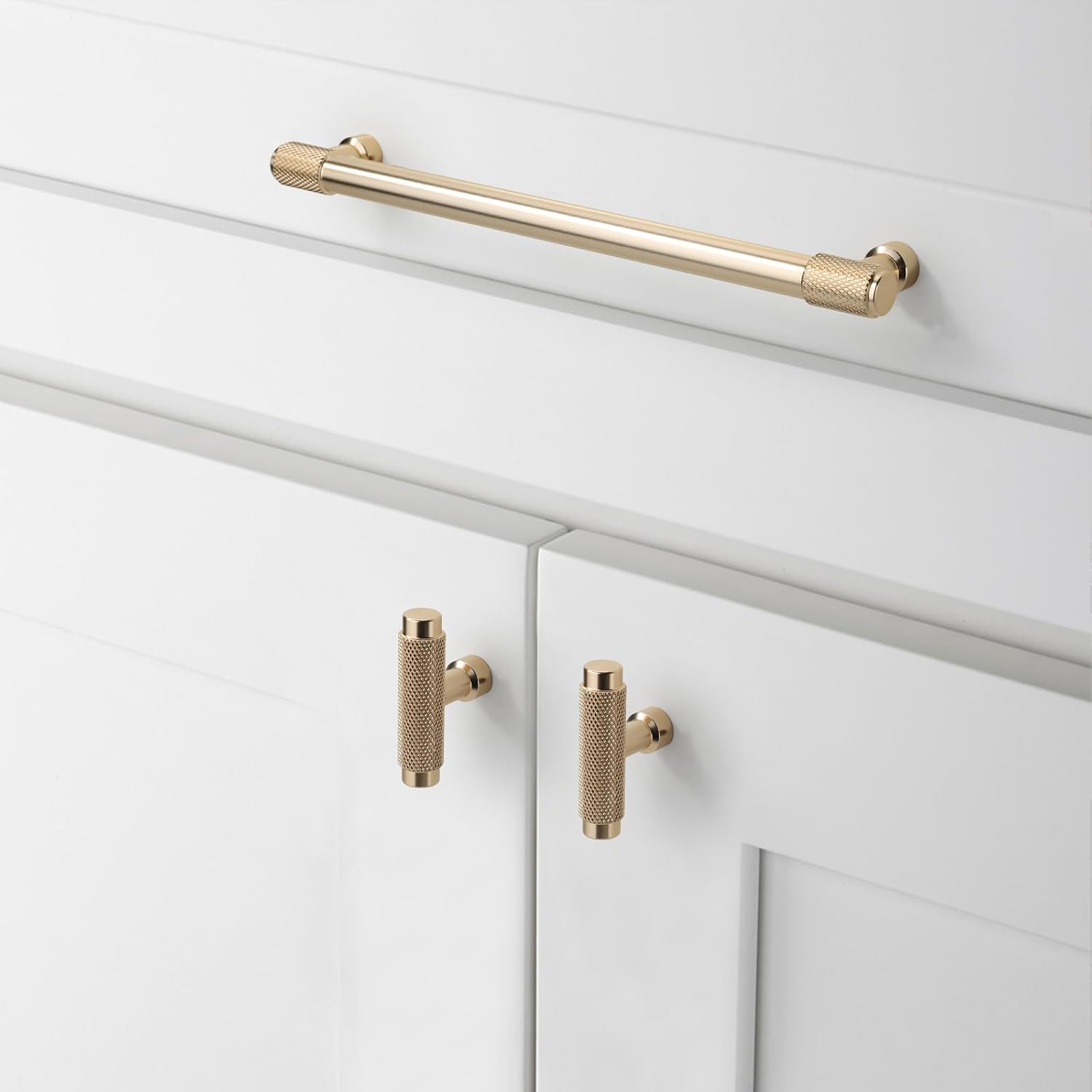 10 Pack 7.5 Inch(192mm) Knurled Brushed Brass Cabinet Pulls Kitchen Cabinet Handles Cabinet Hardware Kitchen Handles for Cabinets Brushed Gold Dresser Pulls Drawer Handle