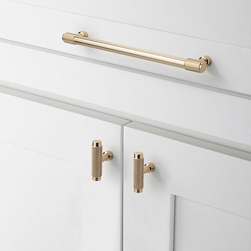 Miniatura 5 de Paquete de 10 tiradores de gabinete de latón cepillado moleteado de 7.5 pulgadas (7.559 in), manijas de gabinete de cocina, manijas de cocina para
