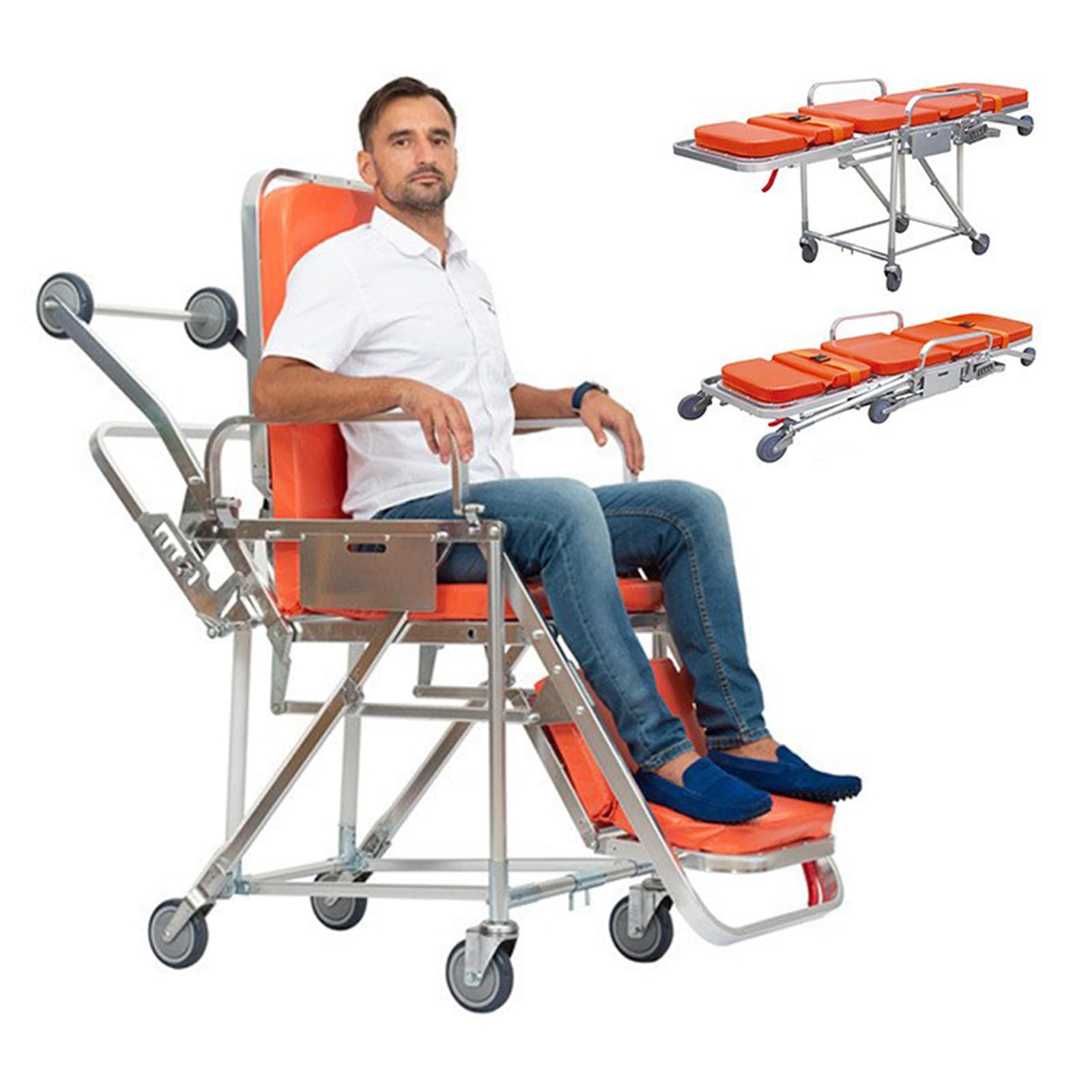 Camilla de Ambulancia de aleación de Aluminio con Ruedas, Plegable y de Carga automática, para evacuación de Emergencia, Rescate y traslado de Pacientes, Capacidad de 400 LB.