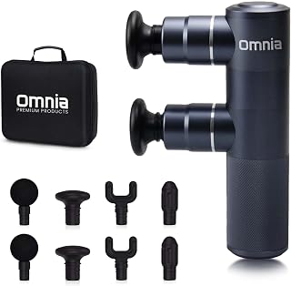 Omnia Double Head Percussive Massage Gun, Powerful Electric Lightweight Deep Tissue Massager, Handheld Massager for Neck, Back, Shoulders, Legs, Arms, with 4 Speeds and 2 Sets of 4 Attachments