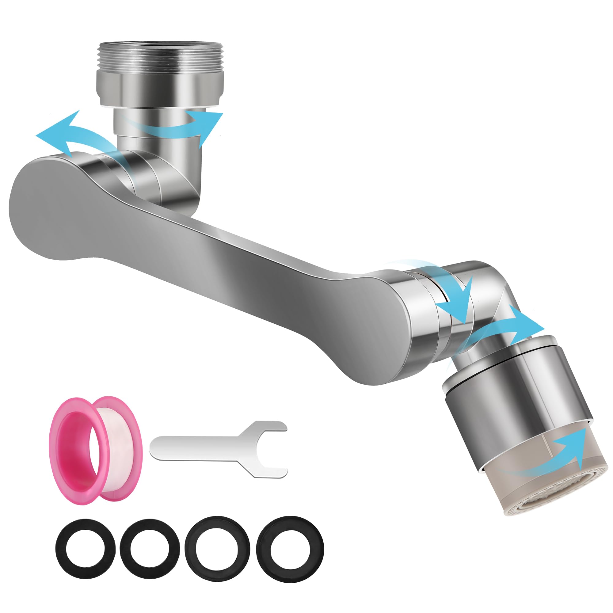 NINEMAX Faucet Extender for Sink - 1080° Swivel Rotating Aerator Universal Tap Extension 2 Mode Splash for Kitchen Bathroom Washroom Shower Stainless Steel Silver