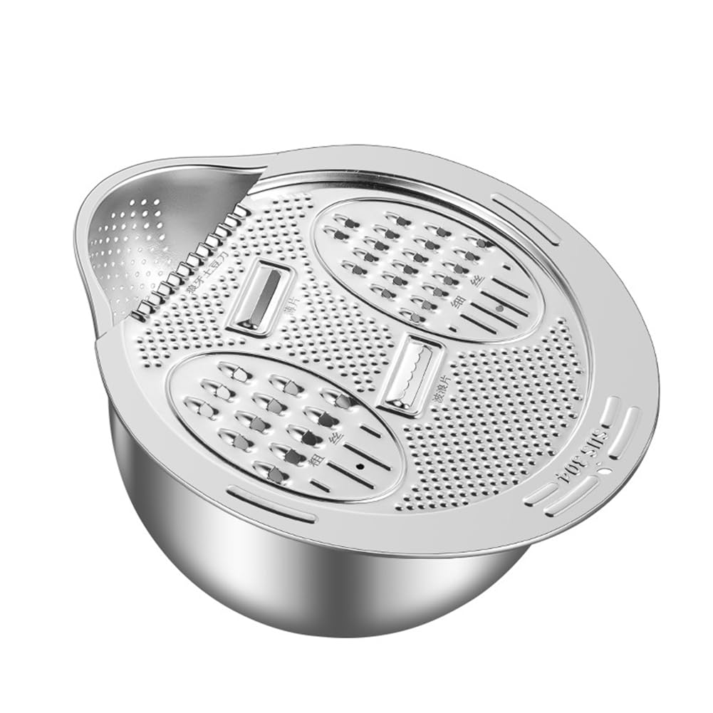 Junterone Rice Washer Strainer Bowl Stainless Steel Rice Rinser Strainer Washing Bowl With Grater Rice Colander With Side Drainers