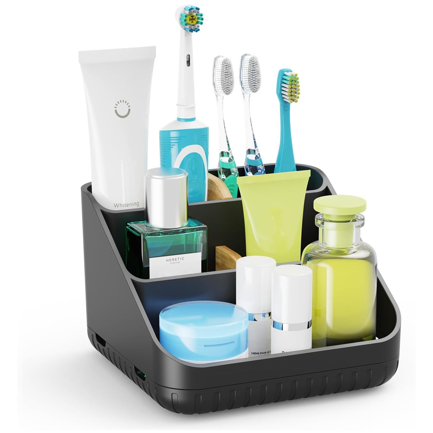 Chintu Soporte para cepillo de dientes, organizador de encimera de baño, soporte eléctrico de bambú para cepillo de dientes, 6 ranuras, organizador de cepillos de dientes para organización de