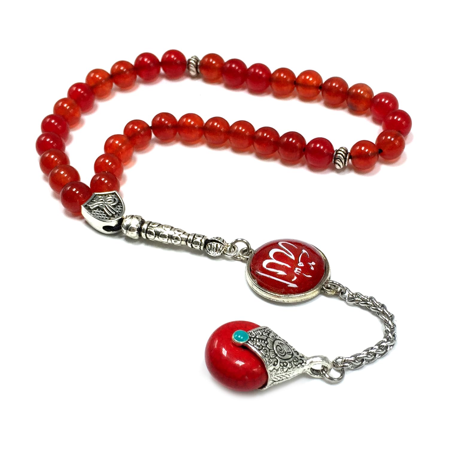 -ELEGANCE COLLECTION- Prayer Beads-Tesbih-Tasbih-Tasbeeh-Misbaha-Masbaha-Subha-Sebha-Sibha-Rosary (Natural Red Agate Stone and Teardrop Tassel Tesbih -8 mm, 33 Beads-)