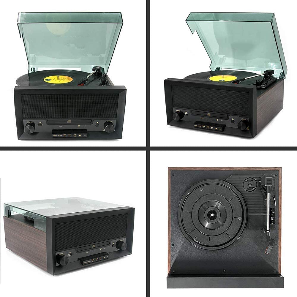 Turtable Music Center con Altoparlanti Stereo incorporati, nostalgico Classico nostalgico Classico Bluetooth di Record Bluetooth con USB Play & Coding, CD Player e FM Radio Recorder kxtmm