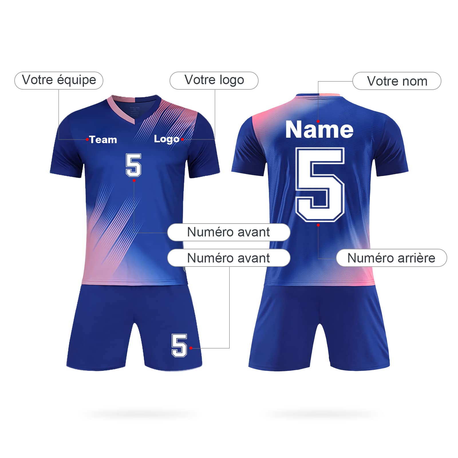 LAIFU Maillot Football Personnalisé Enfant Adulte Ensemble Foot Peut Être Personnalisé avec Votre Nom Numéro Équipe Logo