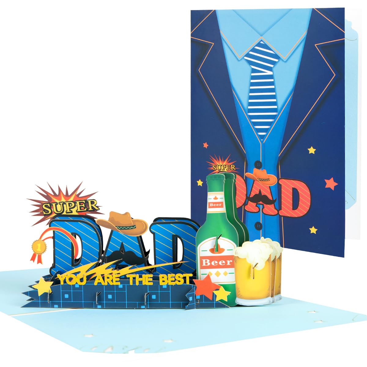 CNLITIHEKA Pop Up Father's Day Card for Dad, Happy Father's Day Card for Men, 3D Super Dad, for Grandpa, Brother, Grandad, Includes Envelope.