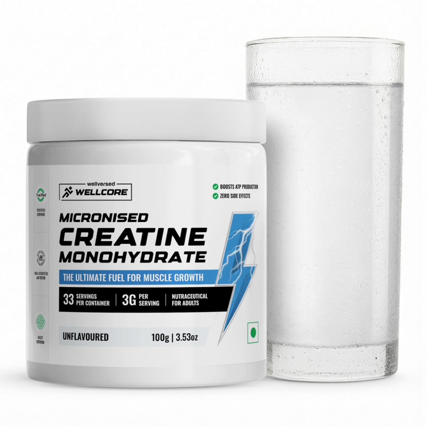 Wellcore Pure Micronised Creatine Powder (33 Servings, Unflavoured) For Enhanced Muscle Strength With Rapid Absorption | Creatine Monohydrate | Wellcore Creatine Unflavoured - 100g
