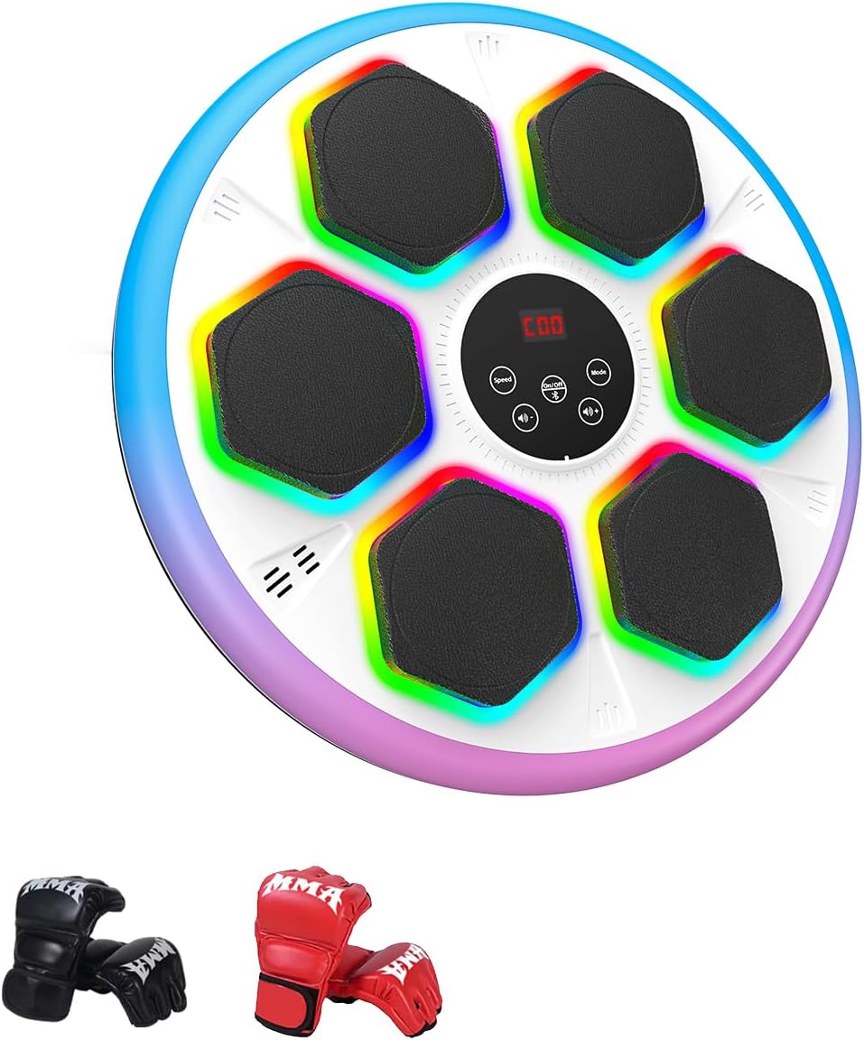 Music Boxing Machine with Bluetooth& 2 Boxing Gloves - Smart 12 Modes/Speeds Wall-Mountable Punching Equipment, Boxing Target for Adults/Kids Home Fitness (Pink)