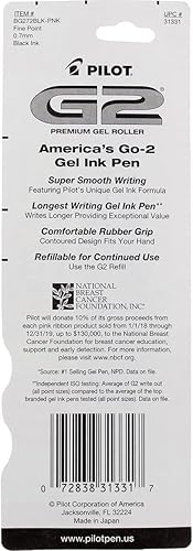 Miniatura 4 de G2 Pink Ribbon - Bolígrafo retráctil de tinta de gel, paquete de 2 unidades, tinta negra