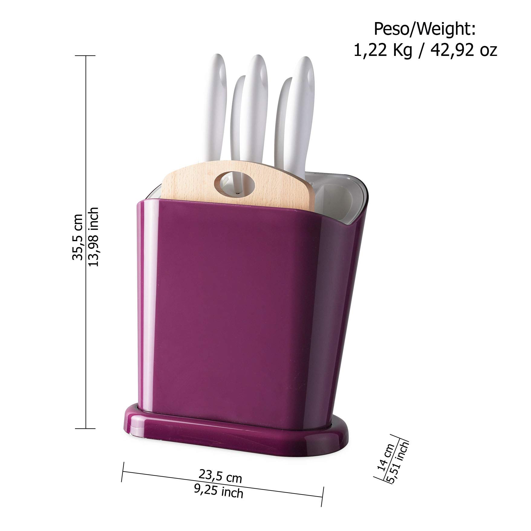 Cuchillo multifunción con 5 cuchillos tabla de cortar en madera Morado