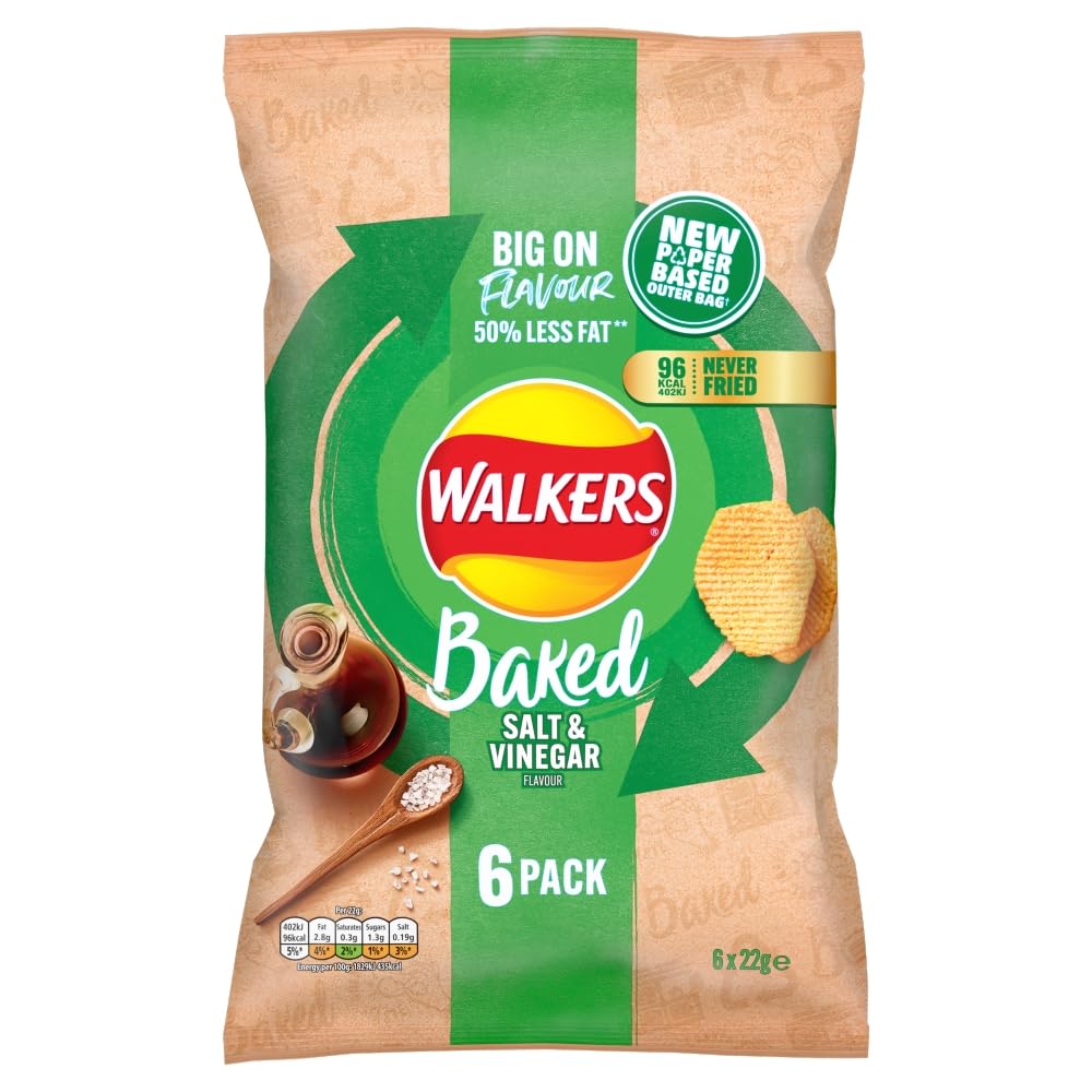 Walkers Oven Baked Salt and Vinegar Crisps, 6 x 22 g