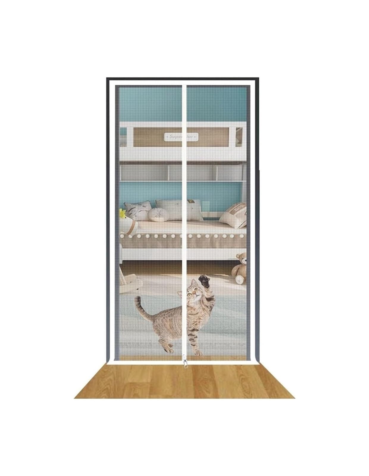 Pet Zipper Screen Door, Pet Screen Balcony Door Thickened White Multiple Sizes with Zipper(85x200cm)