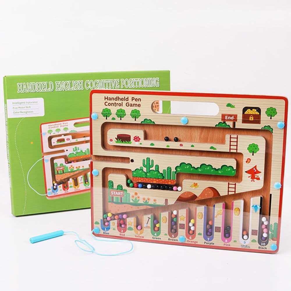 AJARVAR Wooden Magnetic Maze Board Toy – Montessori Color & Counting Puzzle Game | Learning Toy for Kids Age 3 4 5 Years | Educational STEM Board for Toddlers Boys & Girls (English Maze Board) 3