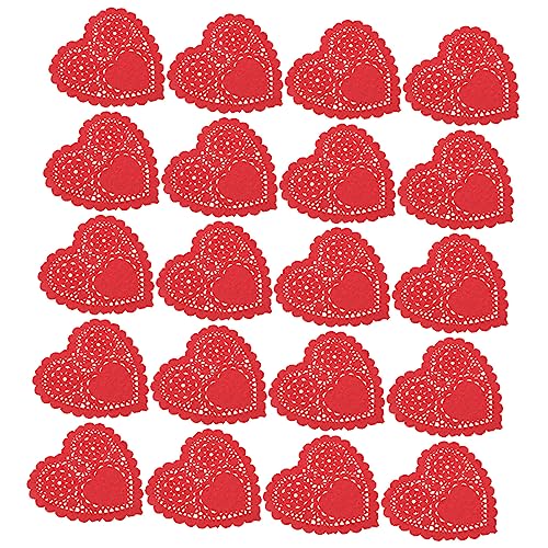 STOBAZA 100Pcs Heart Shaped Food Oil Blotting Doilies Romantic Paper Lace Pads for Cakes Desserts and Valentines Day Celebrations