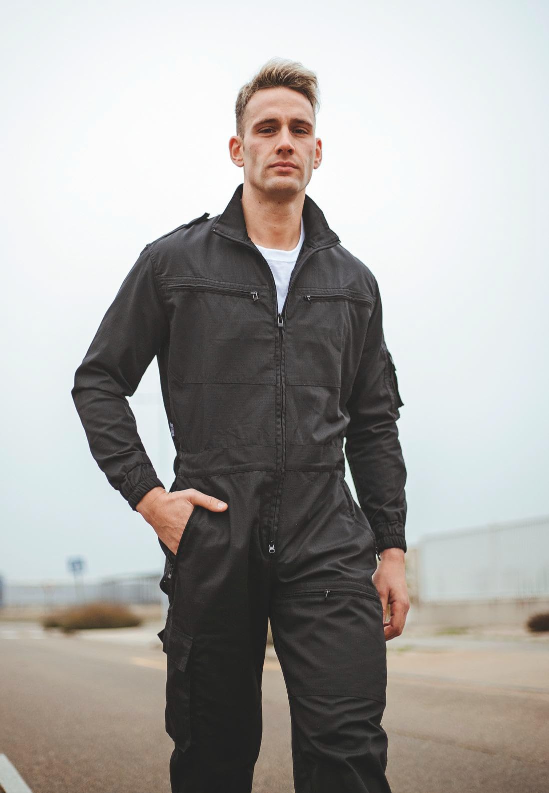 WORKTEAM Buzo de Trabajo Multibolsillos Mono para Mecánico e Industria, Tejido Ripstop Antidesgarro de Alta Resistencia, Cuello Alto y Cremallera de Doble Tirador. Unisex