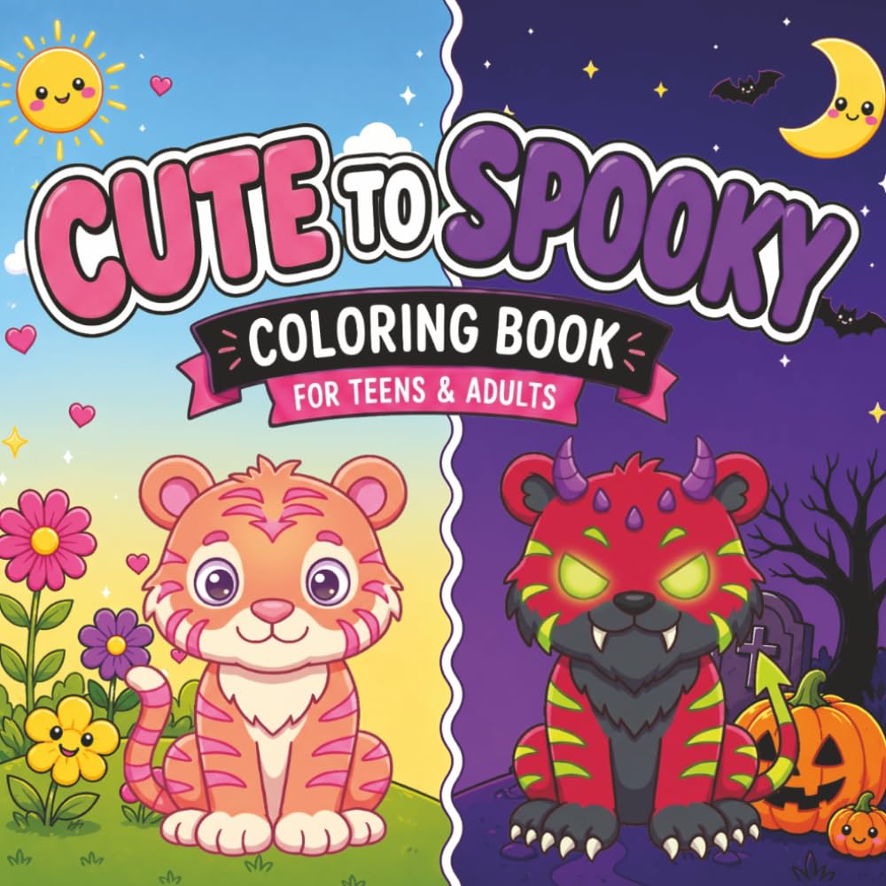 CUTE TO SPOOKY: A Fun Transformation Coloring Book with Cute & Spooky Animals for Teens & Adults (Cute to Spooky Coloring Book Series)