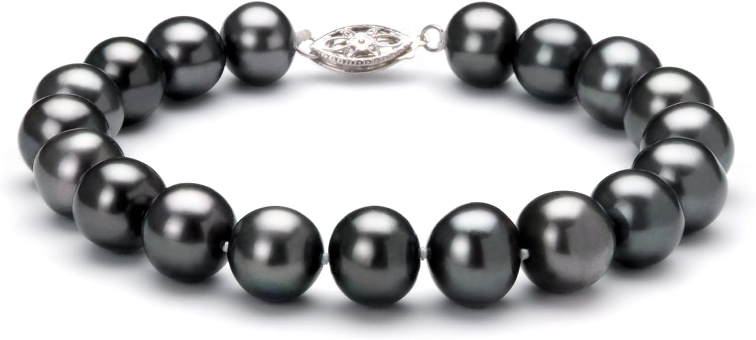 Black 8.5-9mm AA Quality Freshwater 925 Sterling Silver Cultured Pearl Bracelet For Women