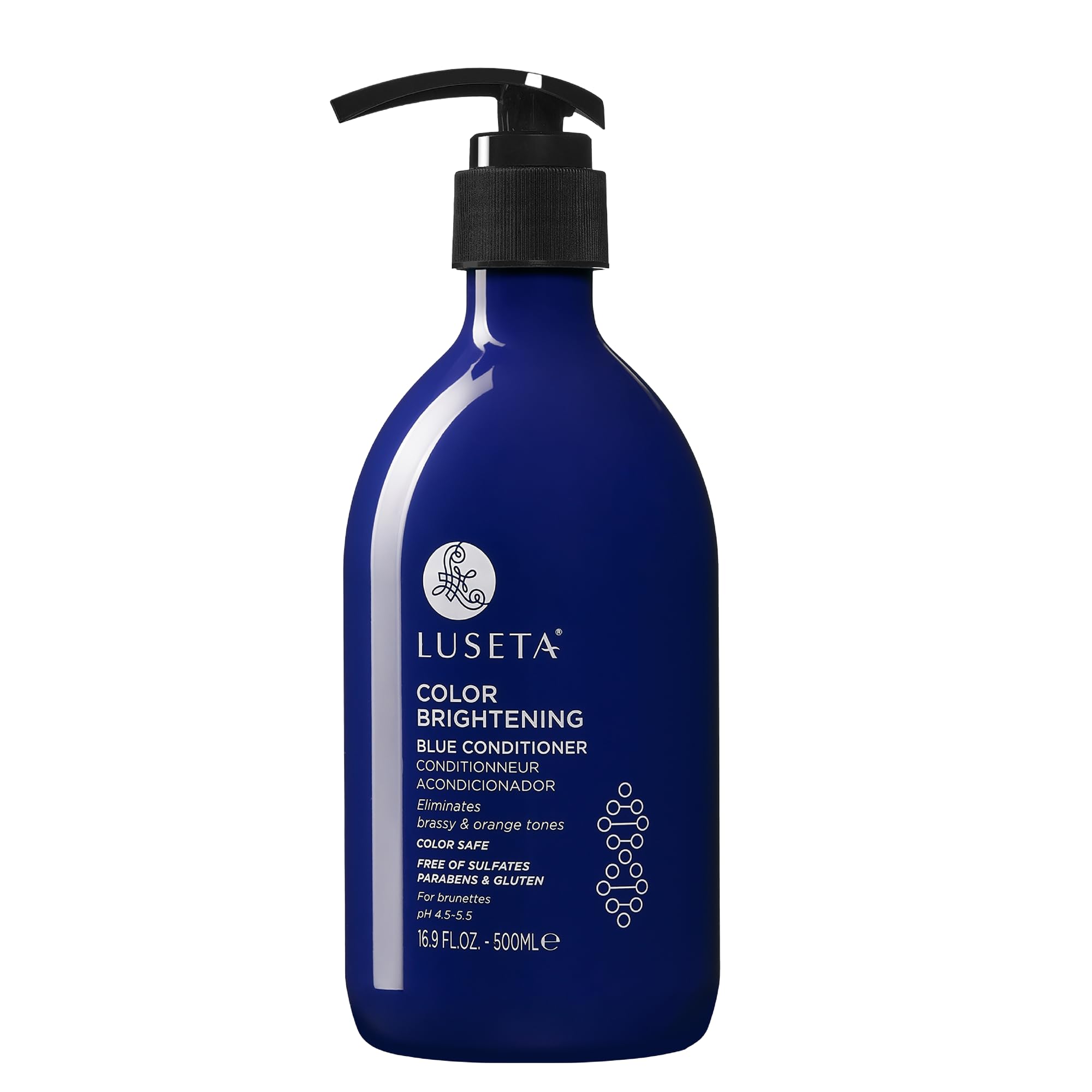 Luseta Blue Shampoo for Brassy and Cool-toned Brunette Color, Color Depositing and Brightening for Treated Hair 16.9oz
