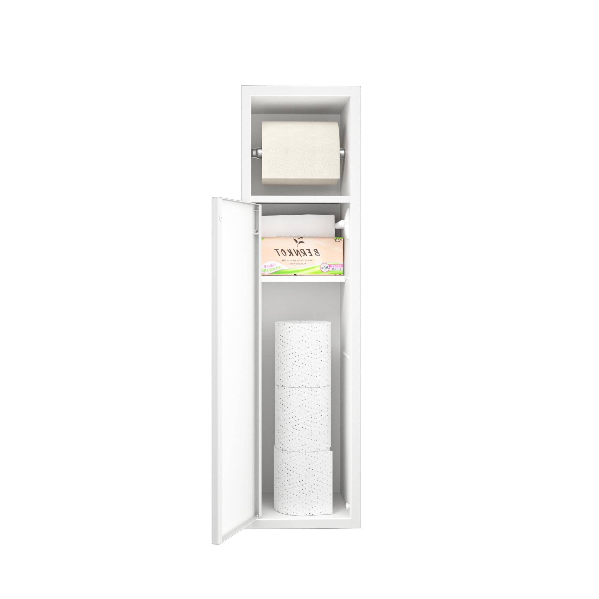 Unterputz Toilettenpapierhalter Edelstahl,Einbauschrank WC Toilettenpapierhalter mit Aufbewahrung, Klopapierhalter Weiß