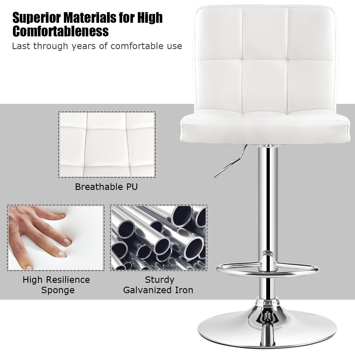 GIANTEX Sgabello da Bar o Cucina,Regolabili in Altezza 65 – 85 cm, Girevole a 360° con Schienale e Poggiapiedi, Sgabello da Bistrò, Portata Fino a 150 kg