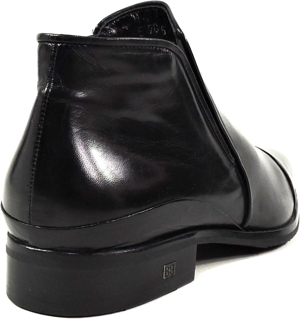Baldinini Men's Black Leather Ankle Boots, Fur Lined Winter Booties, Side Zip Closure