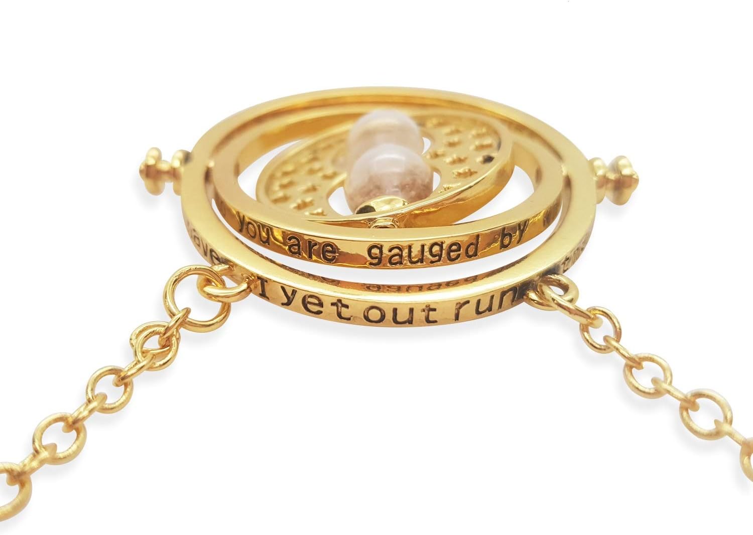 KalematStore 24k Gold Plated Necklace for Time Turner Fans, Gold Glass Hour Sand in a Branded Red Velvet Pouch and Gift Box
