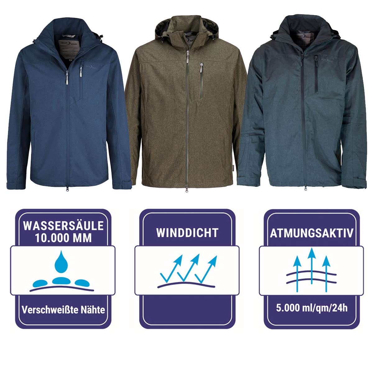Blue Wave Herren Funktionsjacke Henk - Wasserdichte Outdoor-Jacke mit Mesh-Futter und abnehmbarer Kapuze