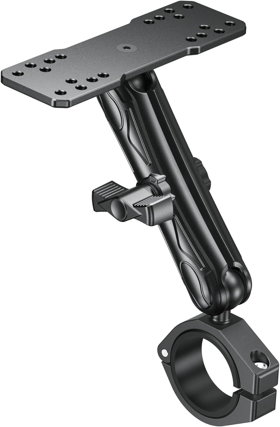 Aluminum Alloy 1" Ball Fish Finder Mount, 5.9" Long Arm Marine Electronic Mount with Bar Clamp Base, Fit 1.5" 1.65" 1.75" 1.85" 2" Round Rail, for Garmin, Lowrance, Humminbird, Raymarine