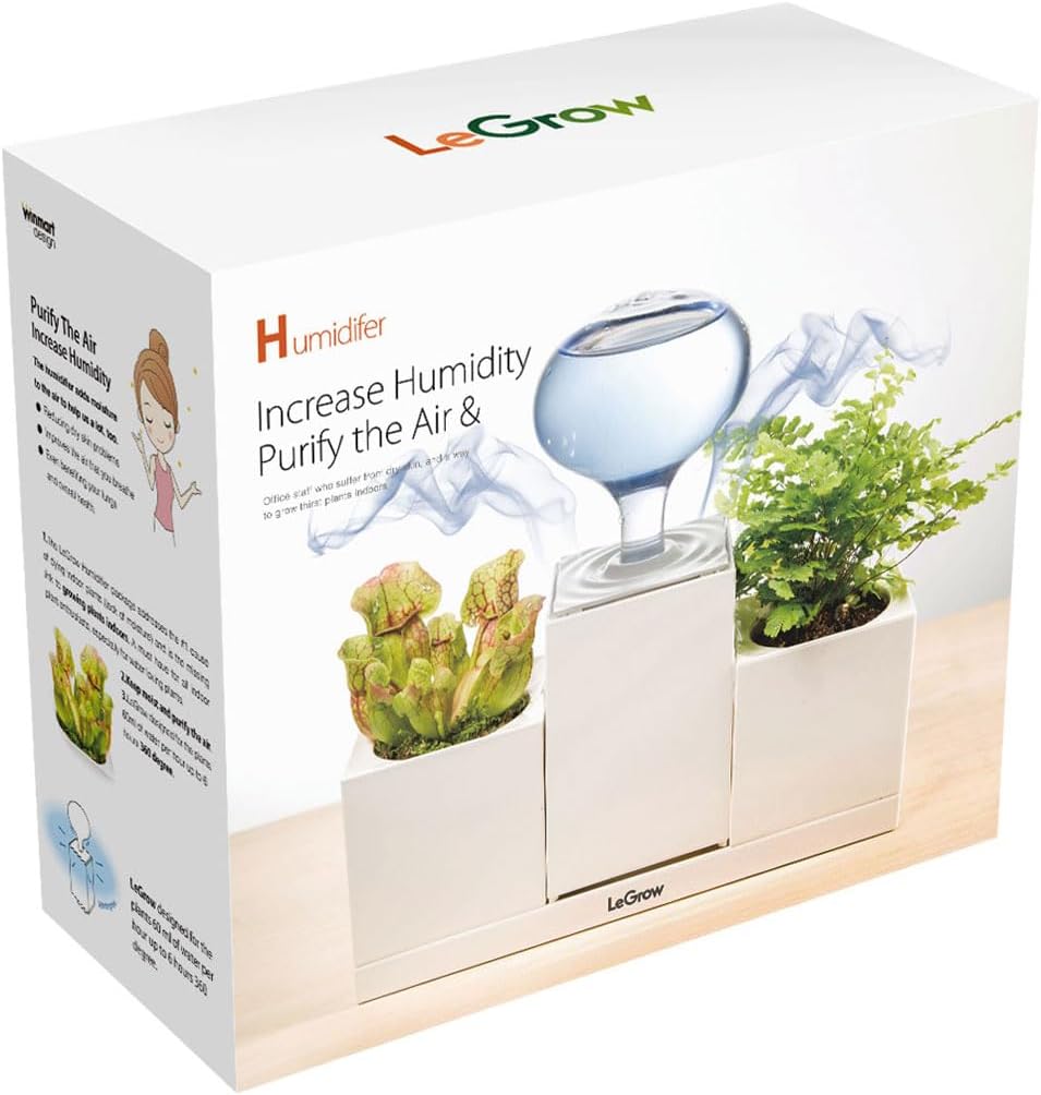LeGrow Humidifiers for Indoor Plants - Humidifier Small Cool Mist for Plant Indoor and Personal Home and Office Desktop, Auto Shot-Off, 2 Self Watering Pots 10 Days Watering Free