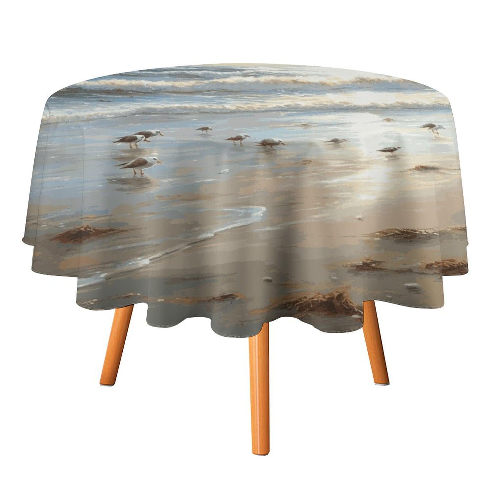 Nappe ronde imperméable en tissu imprimé plage pour éviter les taches sur la table de cuisine