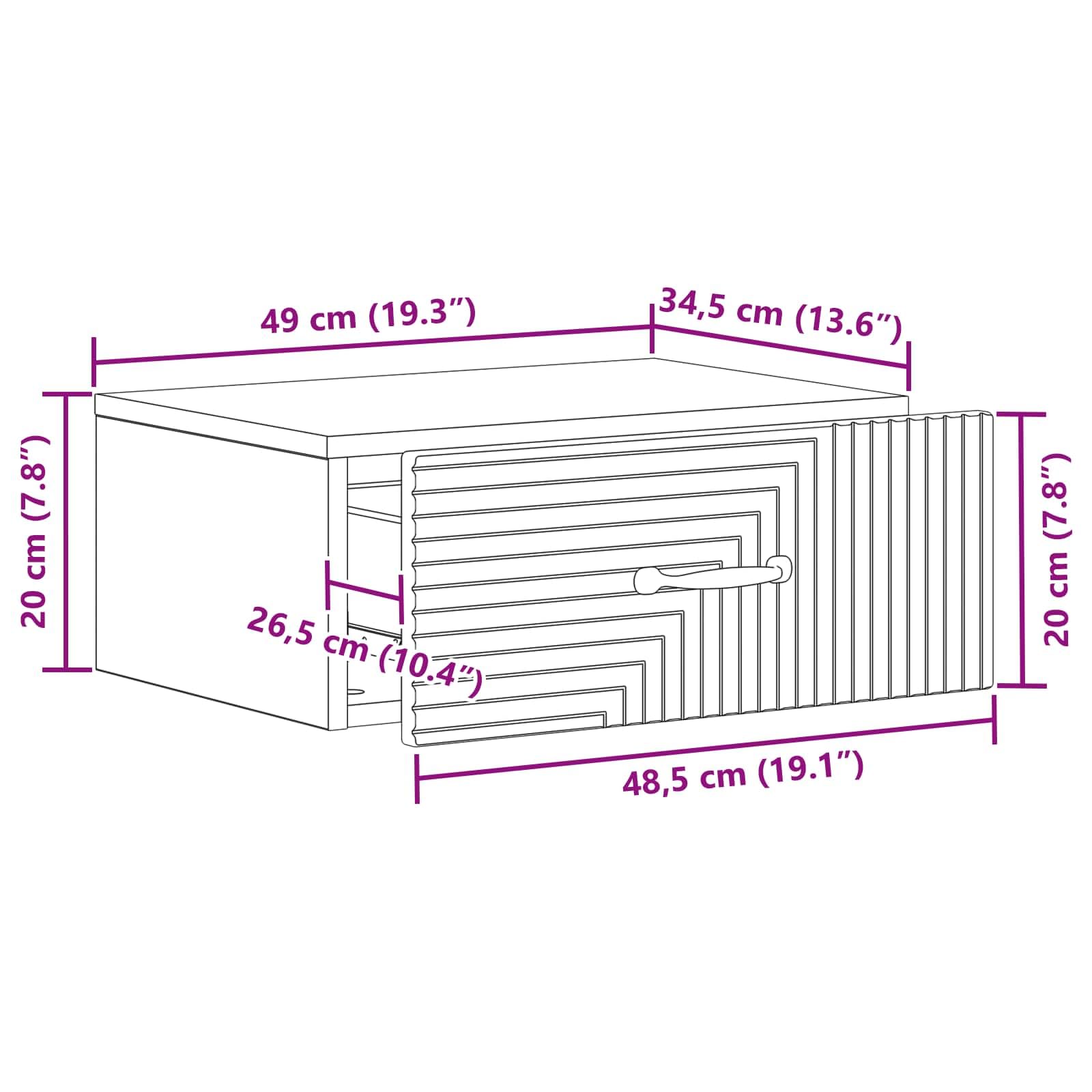 Comodino sospeso con cassetto nero 49 x 34,5 x 20 cm, comodino con divisori, armadio pensile in legno per camera da letto, mobili moderni scorrevole silenzioso