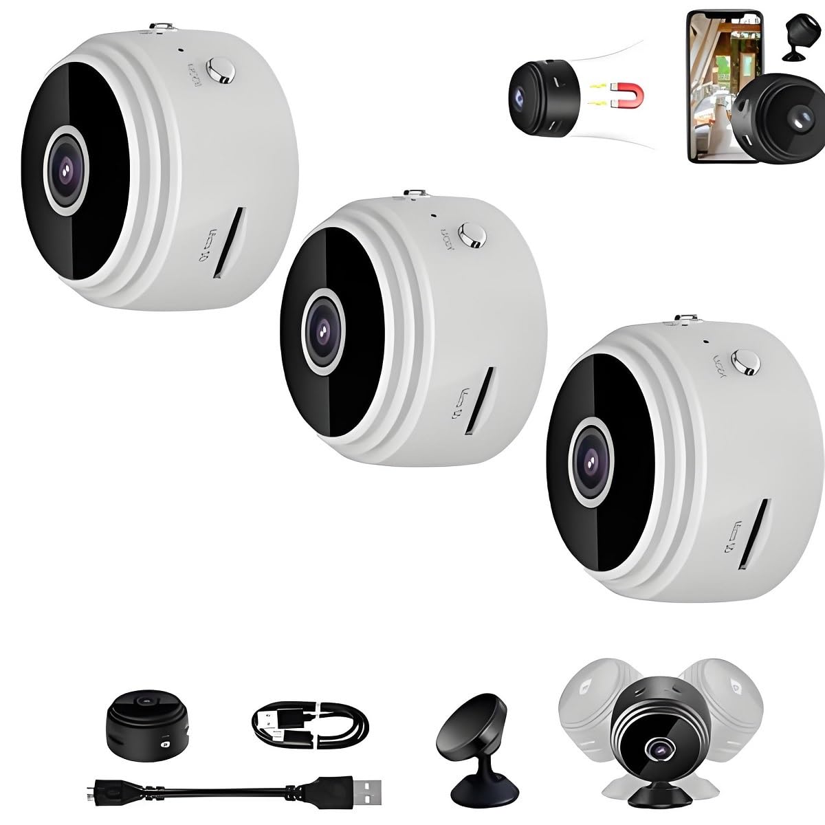 Tmaozw 3Pc*White Orbicam-Orbicam Camera,Orbicam Security Camera,Orbicam Magnetic Mini Security Camera Mini Wireless Wifi Camera 1080P Hd, High-Resolution Footage, Can Be Used Anywhere(3Pc*White)