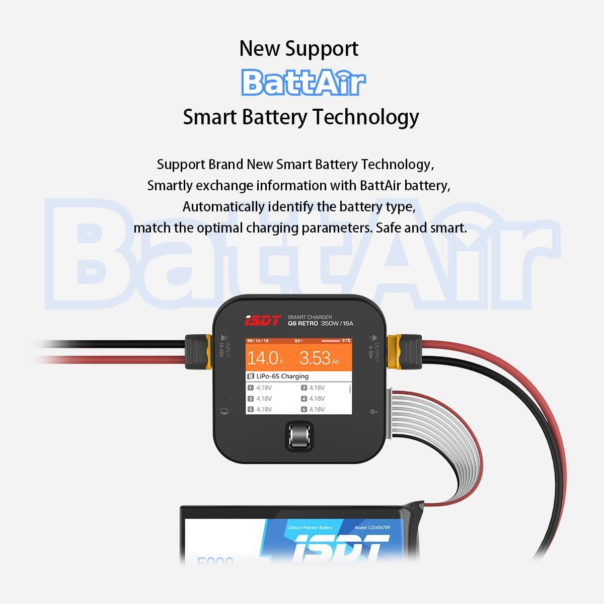 ISDT Q6 Retro Lipo Caricabatteria Scaricatore DC 350W 16A Smart RC Caricabatteria per 2 ~ 6S Litio LiHv LiIon Life NiMH Ni-Cd/Pb Lipo Caricatore Bilanciamento, con Display LCD