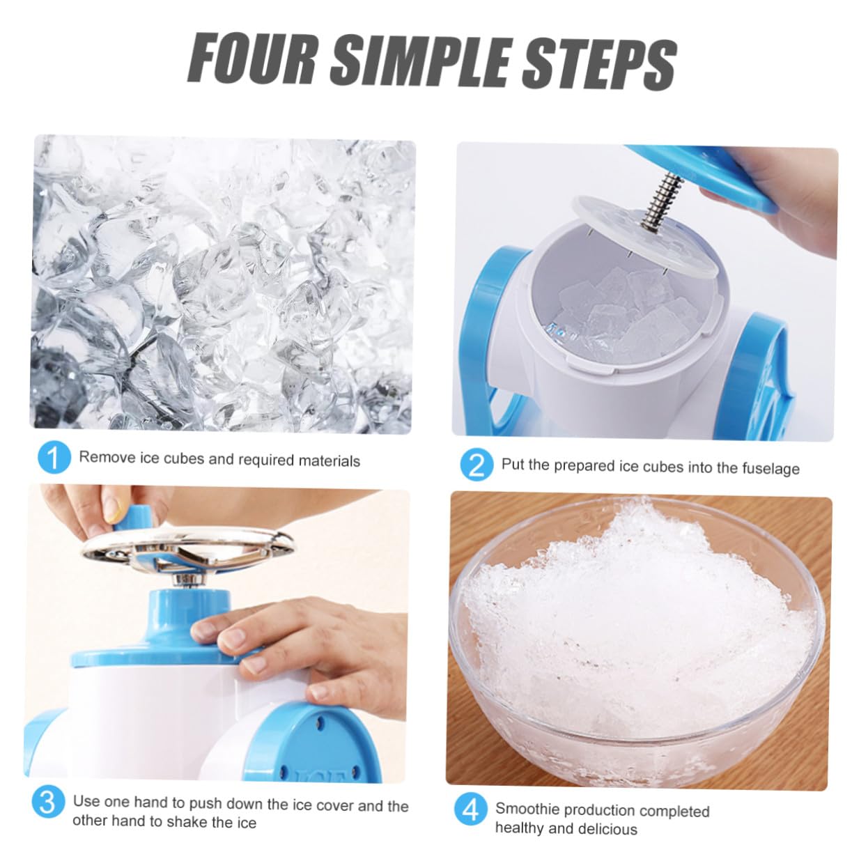 Picadora de Hielo Manual de Acero Inoxidable y PP Azul para Raspados