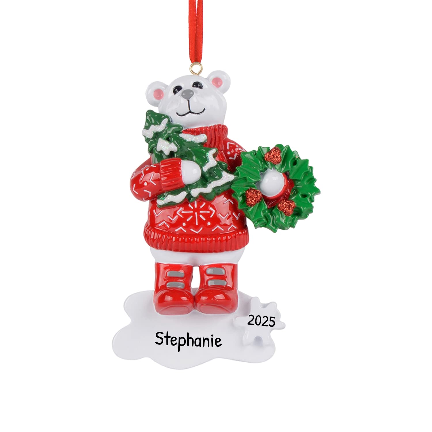 Personalized Polar Bear Ornament 2025 - Christmas Polar Bear Ornaments for Christmas Tree Ornament Wreath Animal Lover Gifts Winter Animal Decor