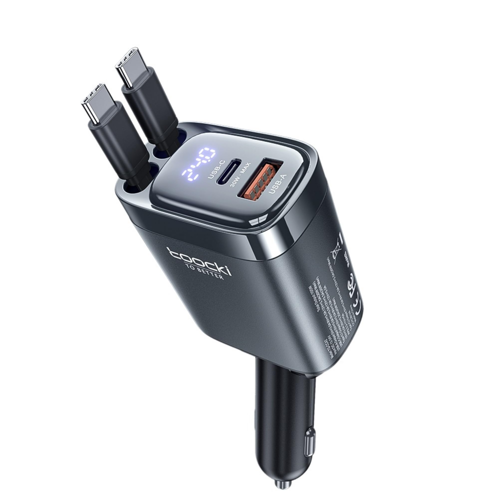 toocki Ładowarka samochodowa USB C 4 w 1, 105 W, adapter USB, szybka ładowarka z wysuwanym kablem typu C, 24/12 V, akces...