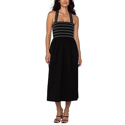 Liverpool Los Angeles Sleeveless Smocked Woven Midi Dress With Trapunto Straps Women