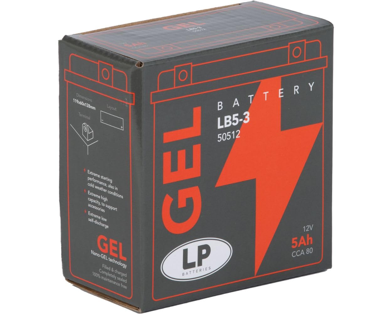LANDPORT Batterie LB5-3 Gel 12V 5Ah kompatibel für Simson, Yamaha RD 350, Malaguti F15 – Premium Gel-Motorradbatterie