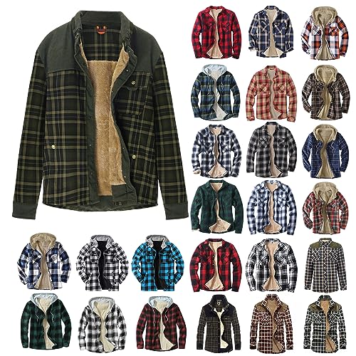 Mens Flannel Shirt Jacket with Quilted Lined Long Sleeve Plaid Coat Winter Sherpa Lined Sweatshirts Hoodies Fleece Jackets