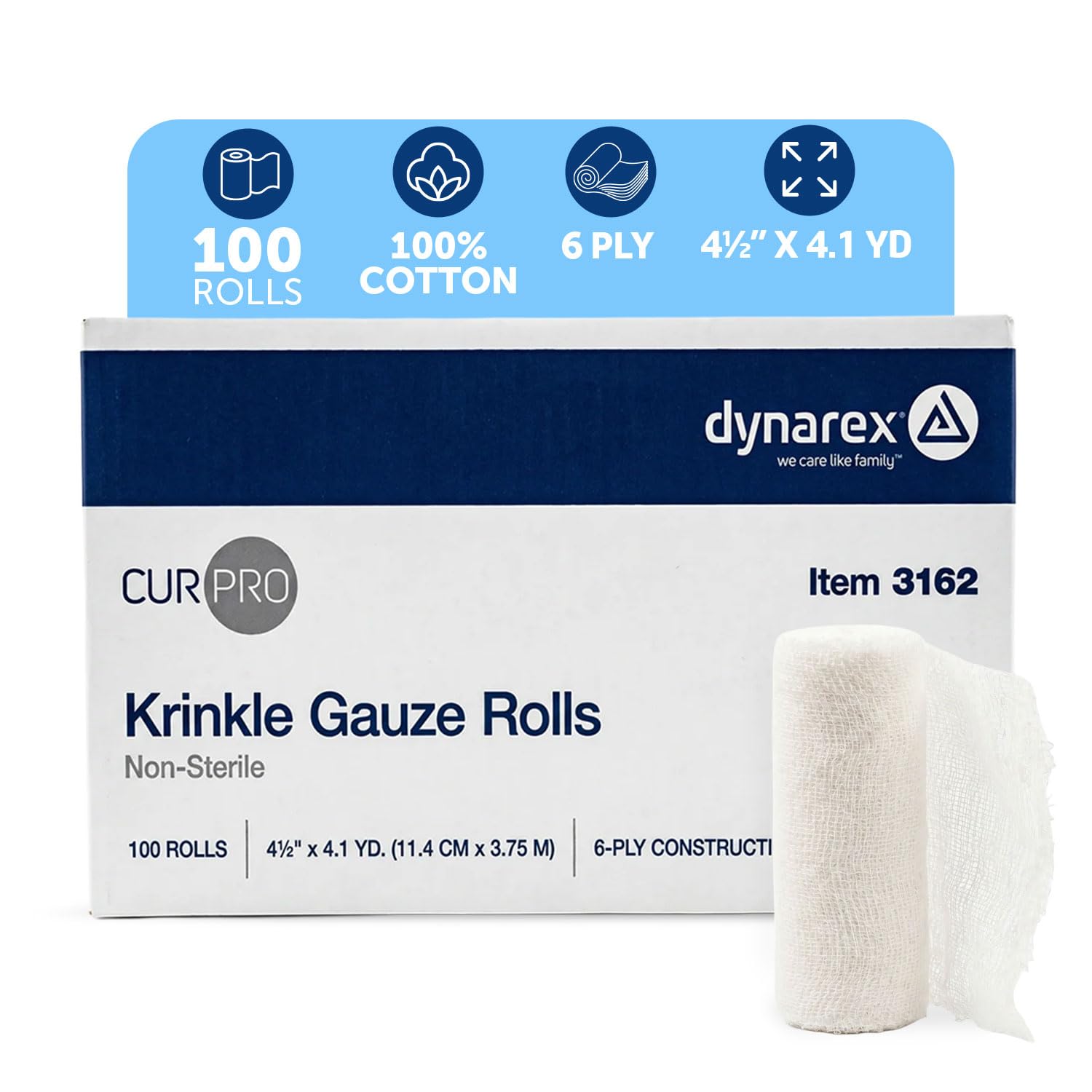 Dynarex Krinkle Non Sterile Gauze Rolls - Ultra-Absorbent Rolled Bandage Wrap Dressing for Primary Wounds - Wound Care Supplies