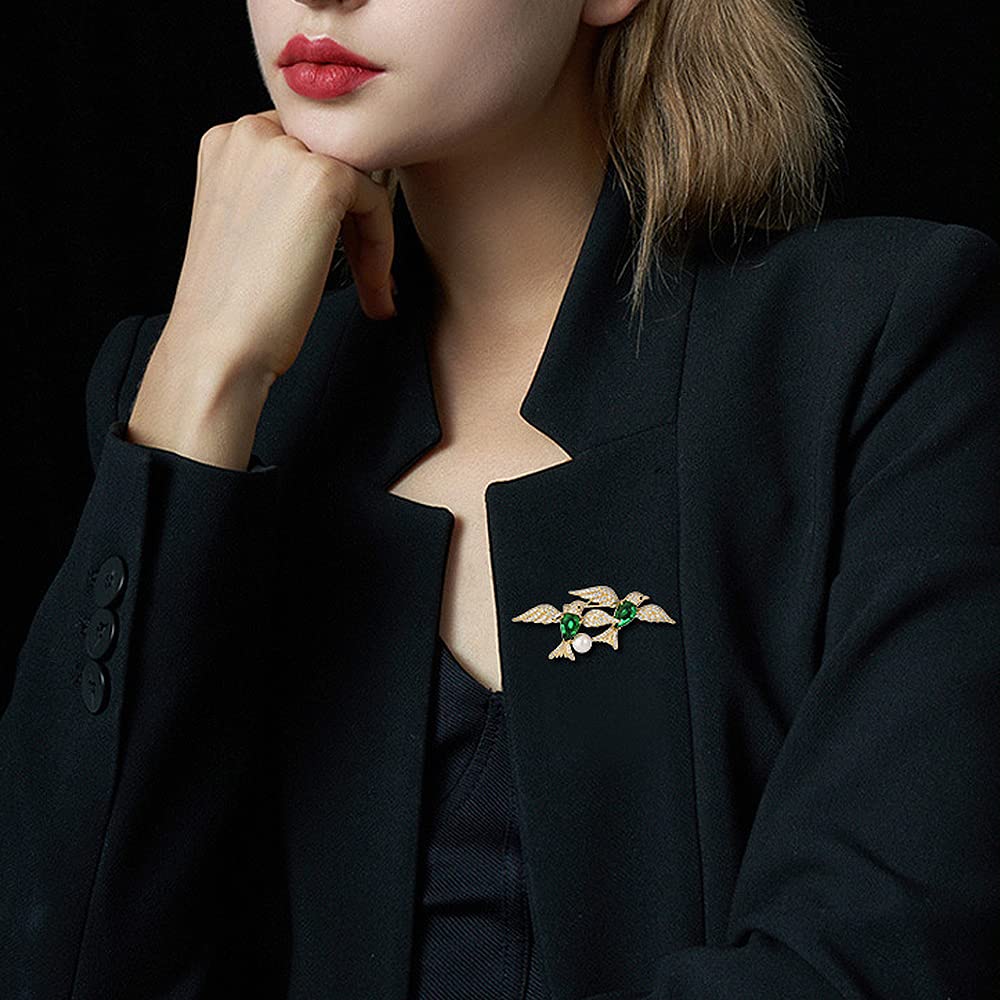 Broche con Forma de pájaro para Mujer, de Moda, para Solapa, con diseño de Doble Golondrina Volando y Perlas de imitación.