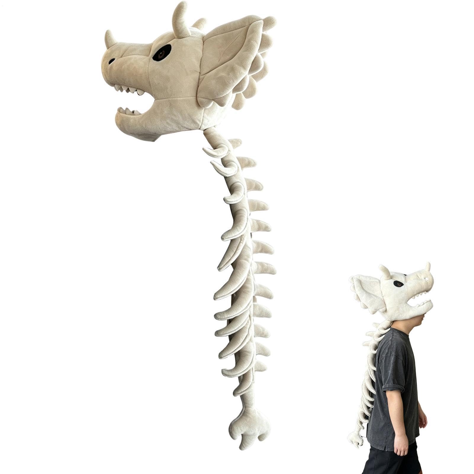 Costume da scheletro di dinosauro per Halloween, realistico, con testa e colonna vertebrale | Costume da dinosauro per cosplay, per giochi di ruolo e palcoscenico