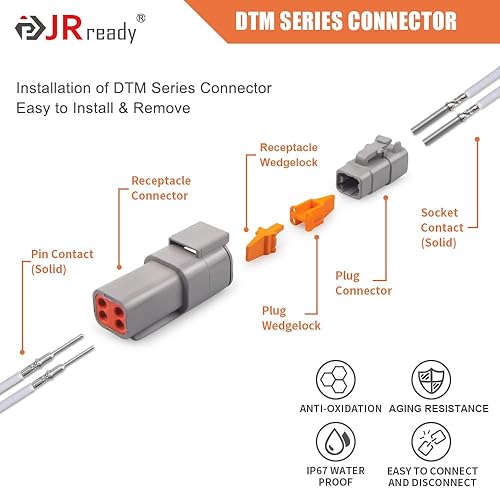 Miniatura 3 de Kit de conectores JRready ST6332-01 Deutsch DTM, conector de 2, 3, 4, 6, 8 y 12 pines, tamaño 20 contacto sólido 20-22AWG, tapones de sello,